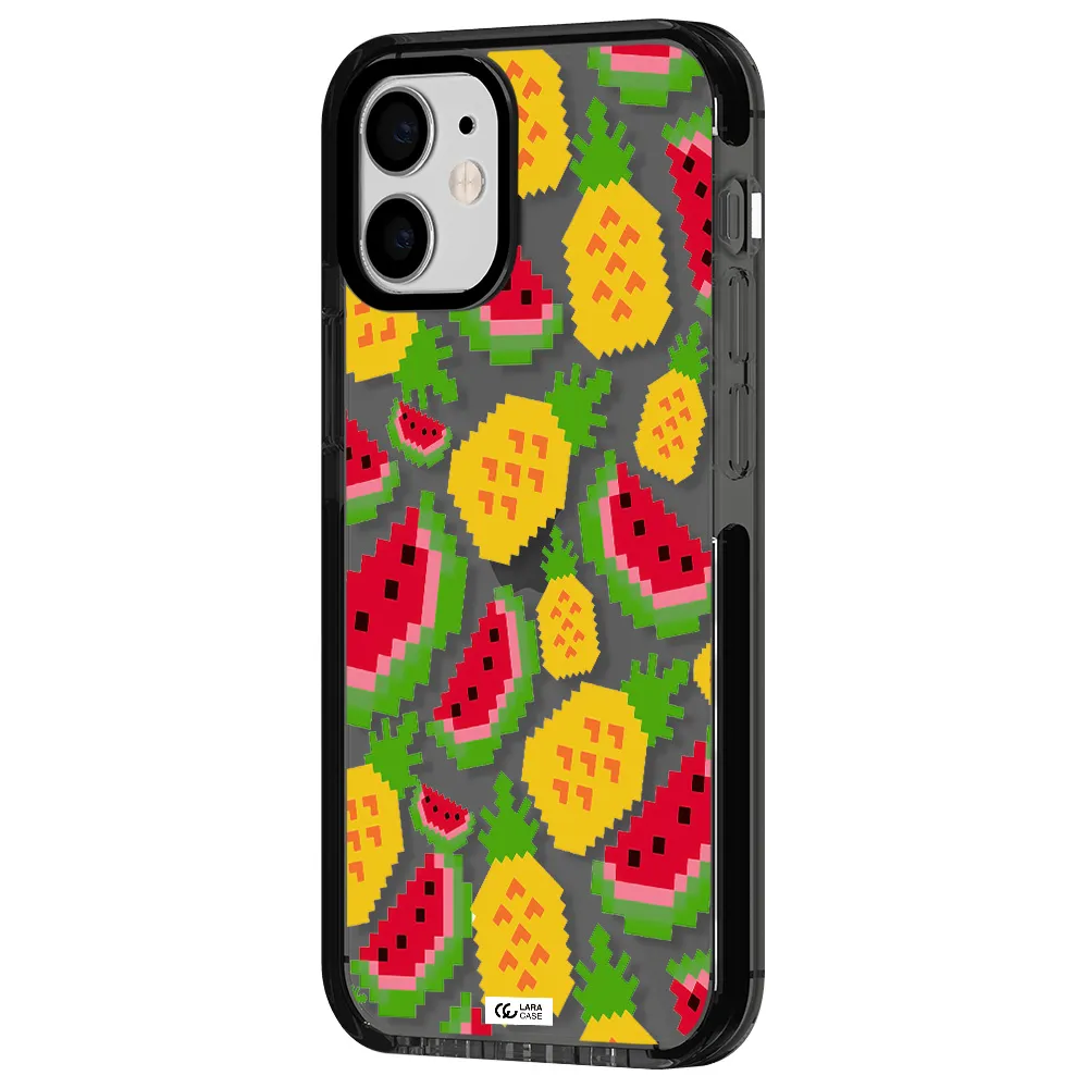 a pattern of watermelon and pineapples Apple iPhone 12 mini impact Smoke Black Case