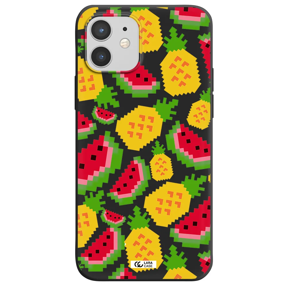 a pattern of watermelon and pineapples Apple iPhone 12 mini Silicone black Case