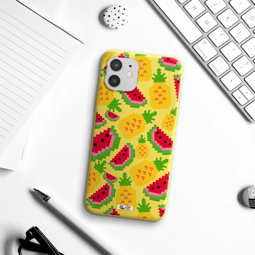 a pattern of watermelon and pineapples Apple iPhone 12 mini Silicone canary yellow Case