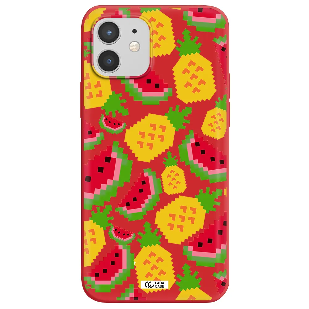 a pattern of watermelon and pineapples Apple iPhone 12 mini Silicone Imperial Red Case