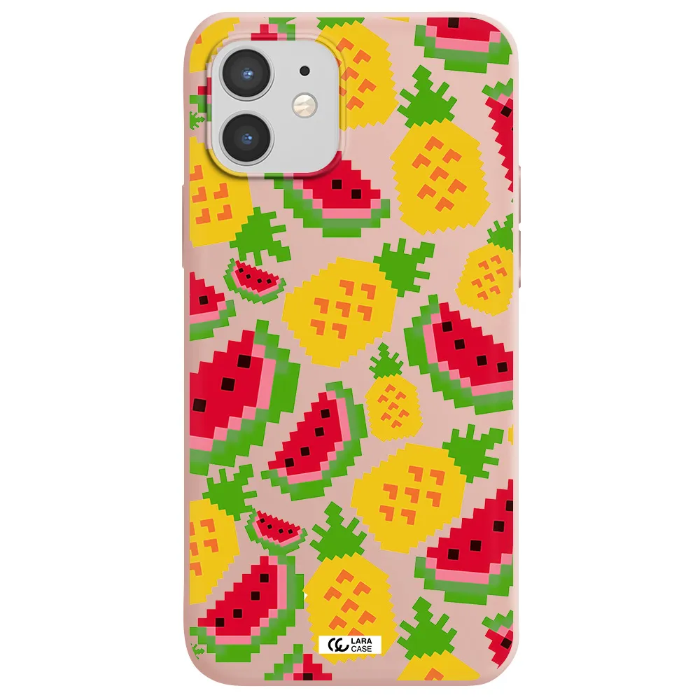 a pattern of watermelon and pineapples Apple iPhone 12 mini Silicone pastel pink Case