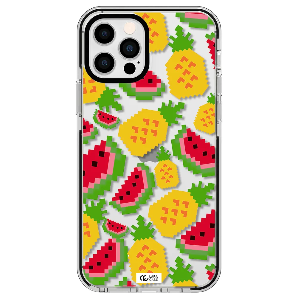 a pattern of watermelon and pineapples Apple iPhone 12 pro impact black border Case