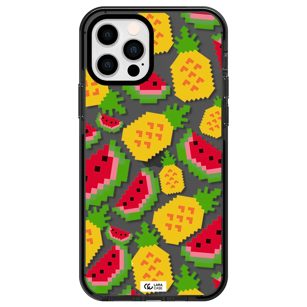 a pattern of watermelon and pineapples Apple iPhone 12 pro impact Smoke Black Case
