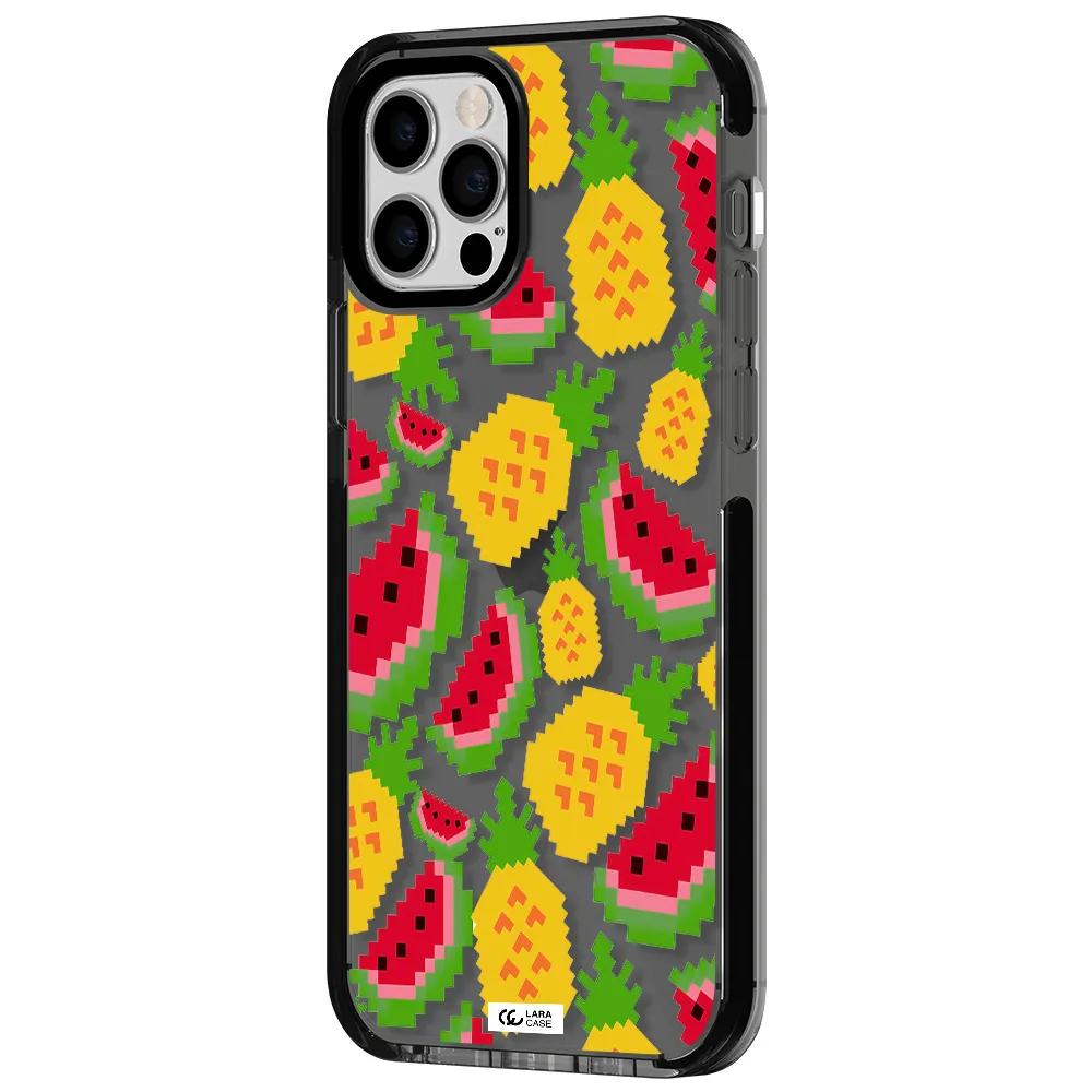 a pattern of watermelon and pineapples Apple iPhone 12 pro impact Smoke Black Case