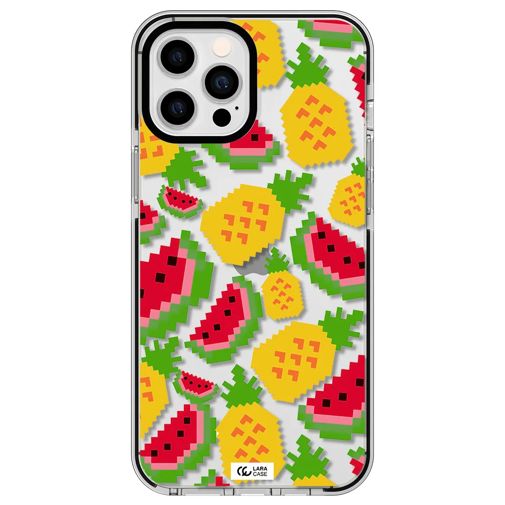 a pattern of watermelon and pineapples Apple iPhone 12 pro max impact black border Case
