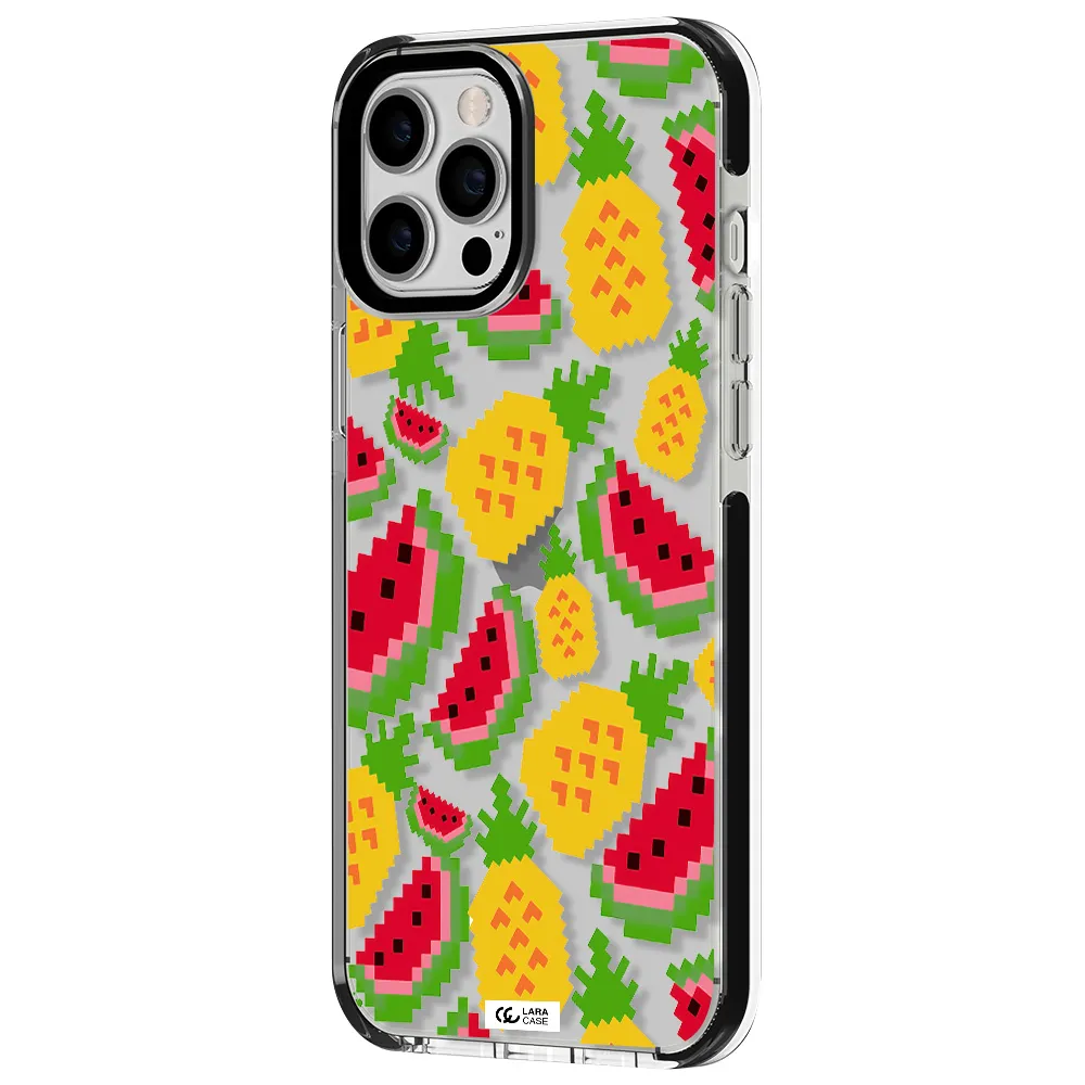 a pattern of watermelon and pineapples Apple iPhone 12 pro max impact black border Case