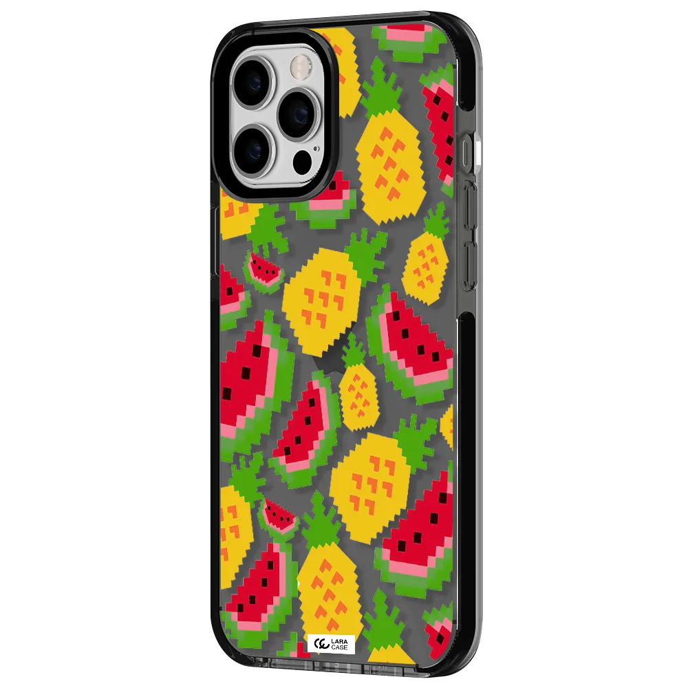 a pattern of watermelon and pineapples Apple iPhone 12 pro max impact Smoke Black Case
