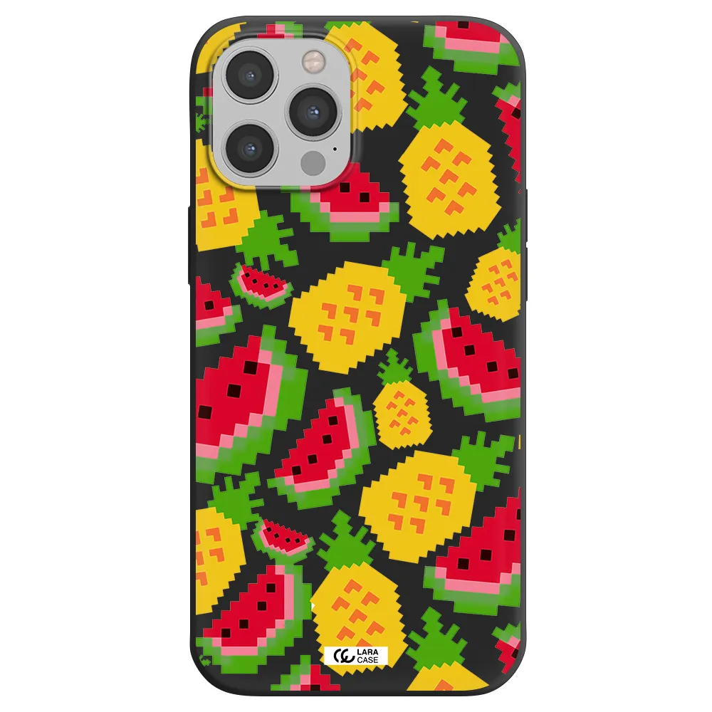 a pattern of watermelon and pineapples Apple iPhone 12 pro max Silicone black Case