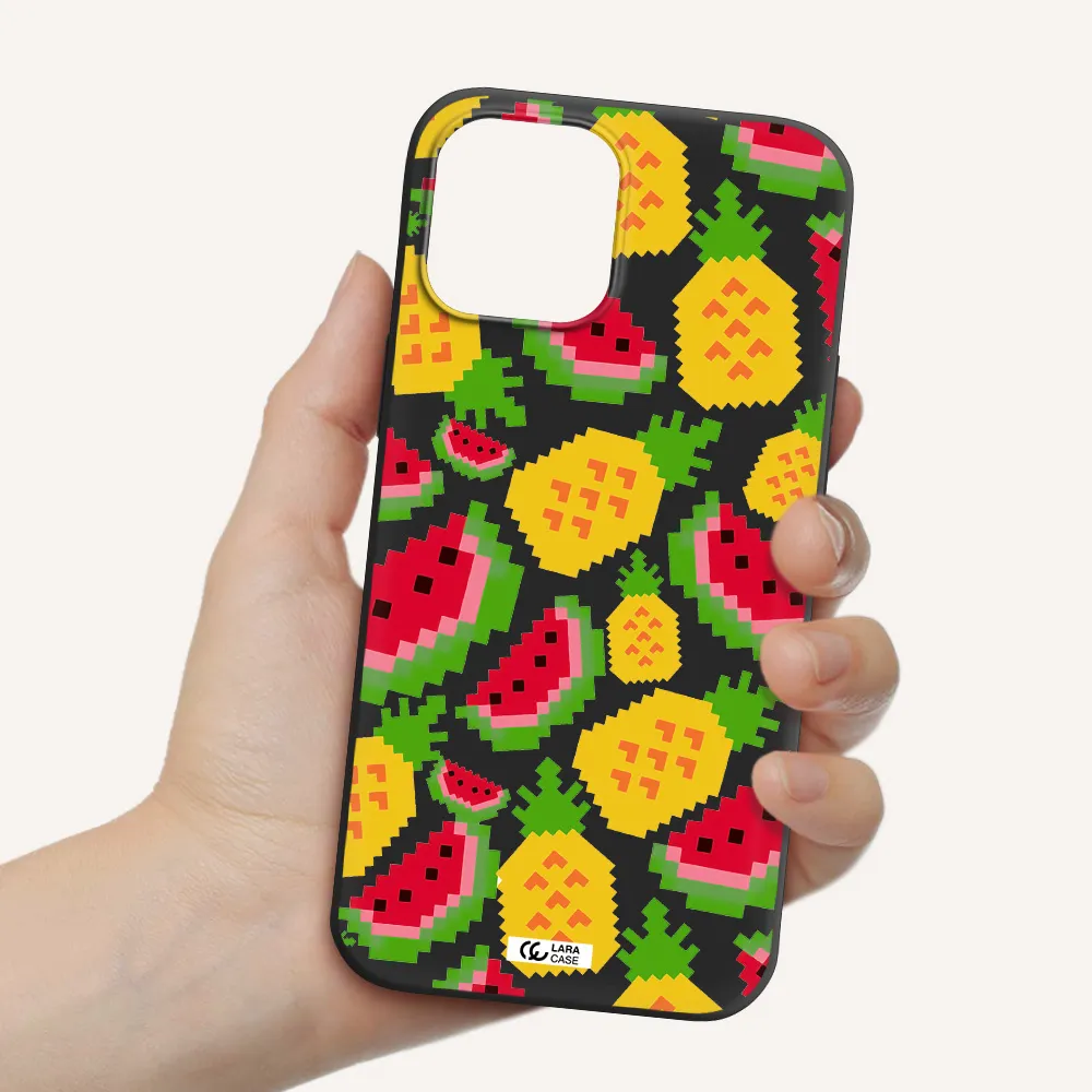 a pattern of watermelon and pineapples Apple iPhone 12 pro max Silicone black Case