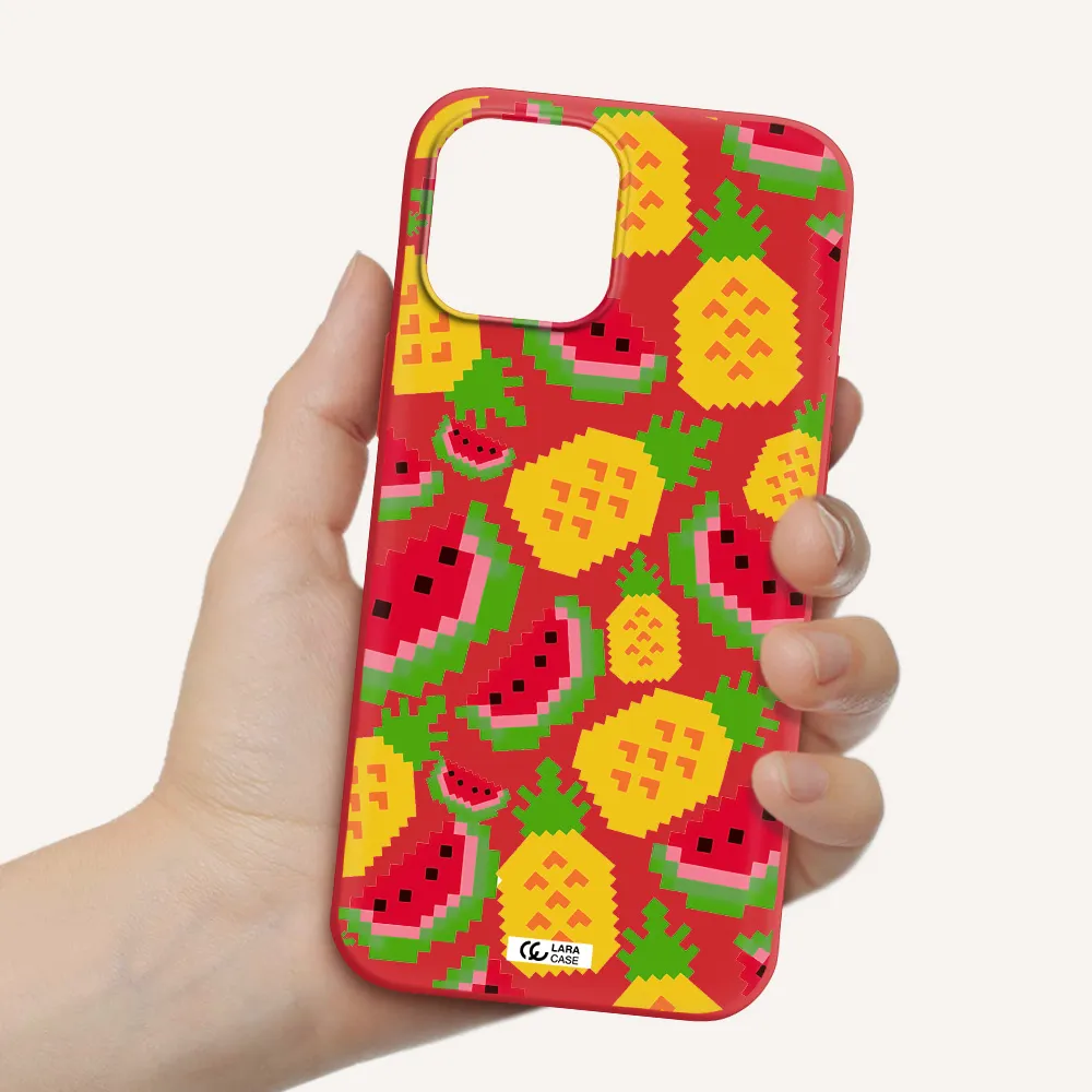 a pattern of watermelon and pineapples Apple iPhone 12 pro max Silicone Imperial Red Case