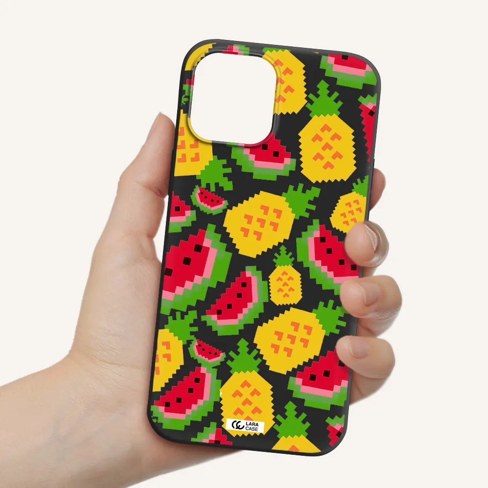 a pattern of watermelon and pineapples Apple iPhone 12 pro Silicone black Case