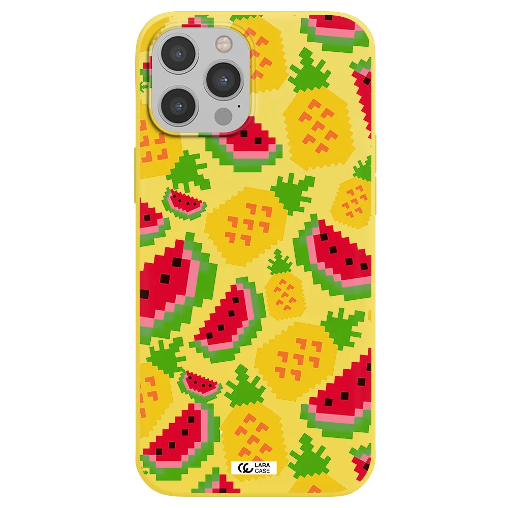 a pattern of watermelon and pineapples Apple iPhone 12 pro Silicone canary yellow Case