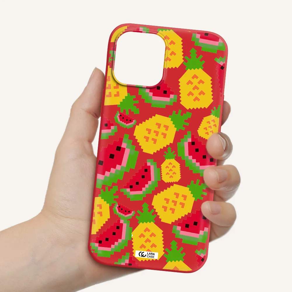 a pattern of watermelon and pineapples Apple iPhone 12 pro Silicone Imperial Red Case