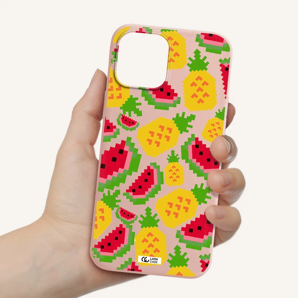 a pattern of watermelon and pineapples Apple iPhone 12 pro Silicone pastel pink Case