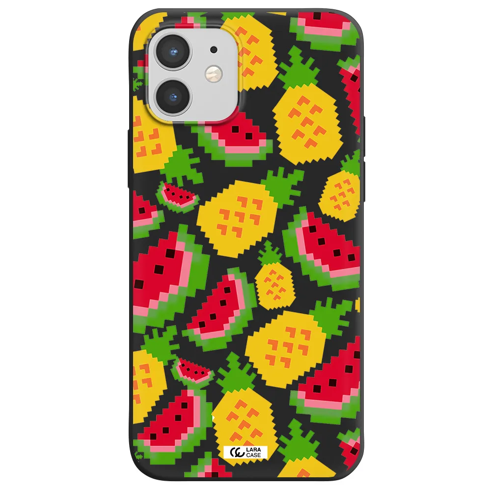 a pattern of watermelon and pineapples Apple iPhone 12 Silicone black Case