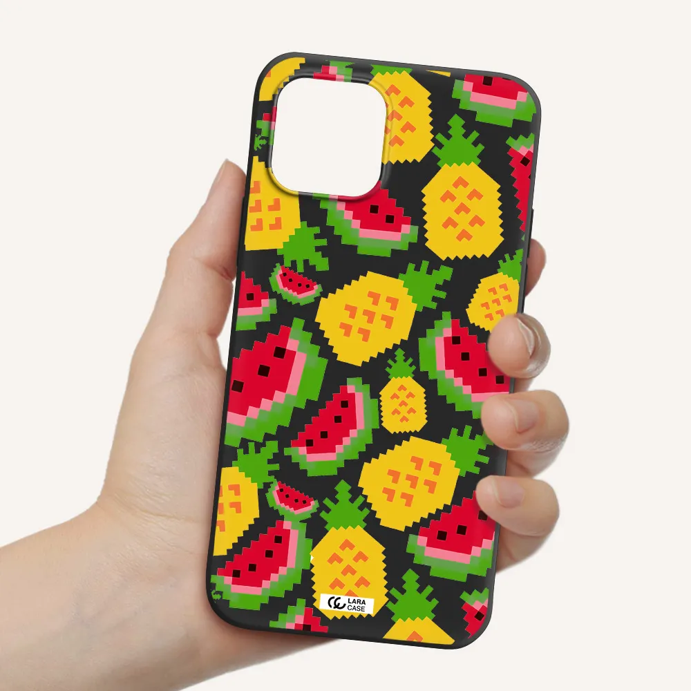 a pattern of watermelon and pineapples Apple iPhone 12 Silicone black Case