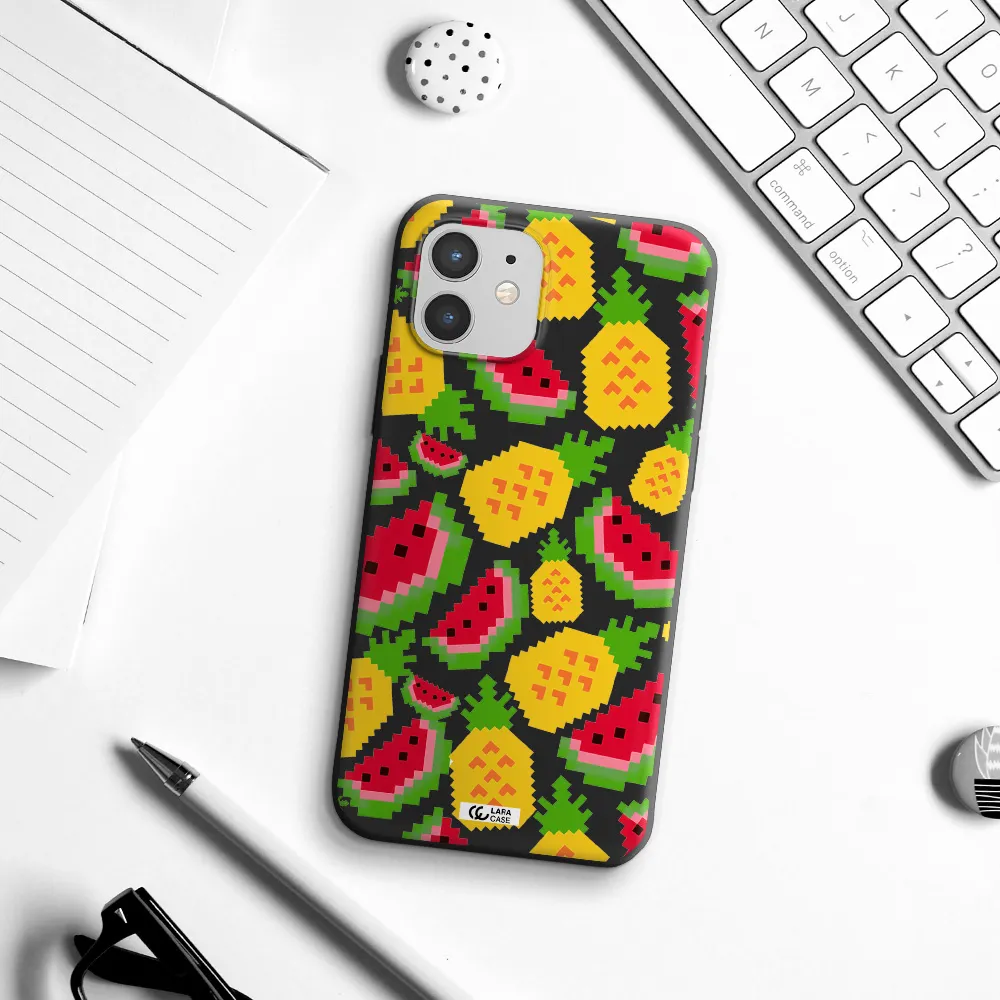 a pattern of watermelon and pineapples Apple iPhone 12 Silicone black Case