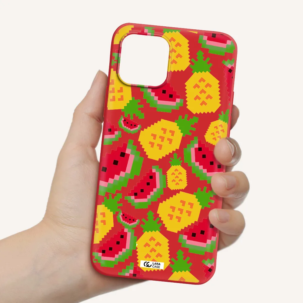 a pattern of watermelon and pineapples Apple iPhone 12 Silicone Imperial Red Case