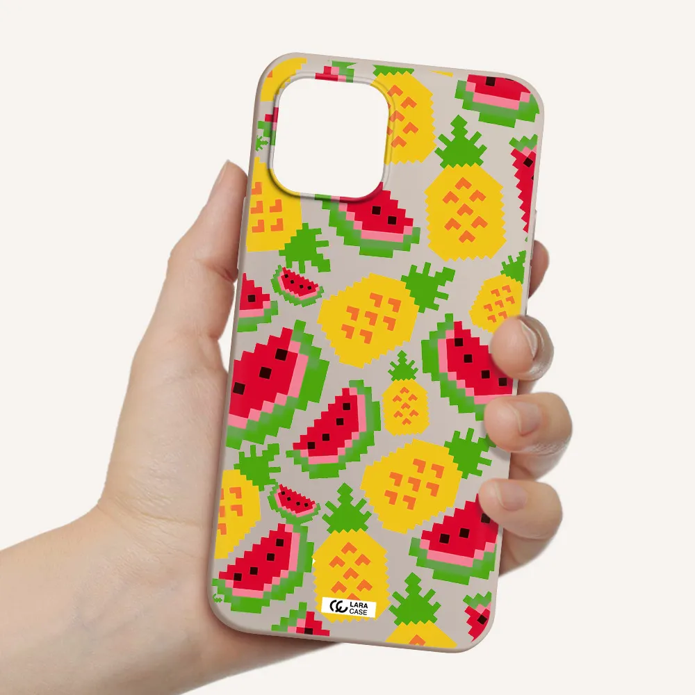 a pattern of watermelon and pineapples Apple iPhone 12 Silicone Stone Case