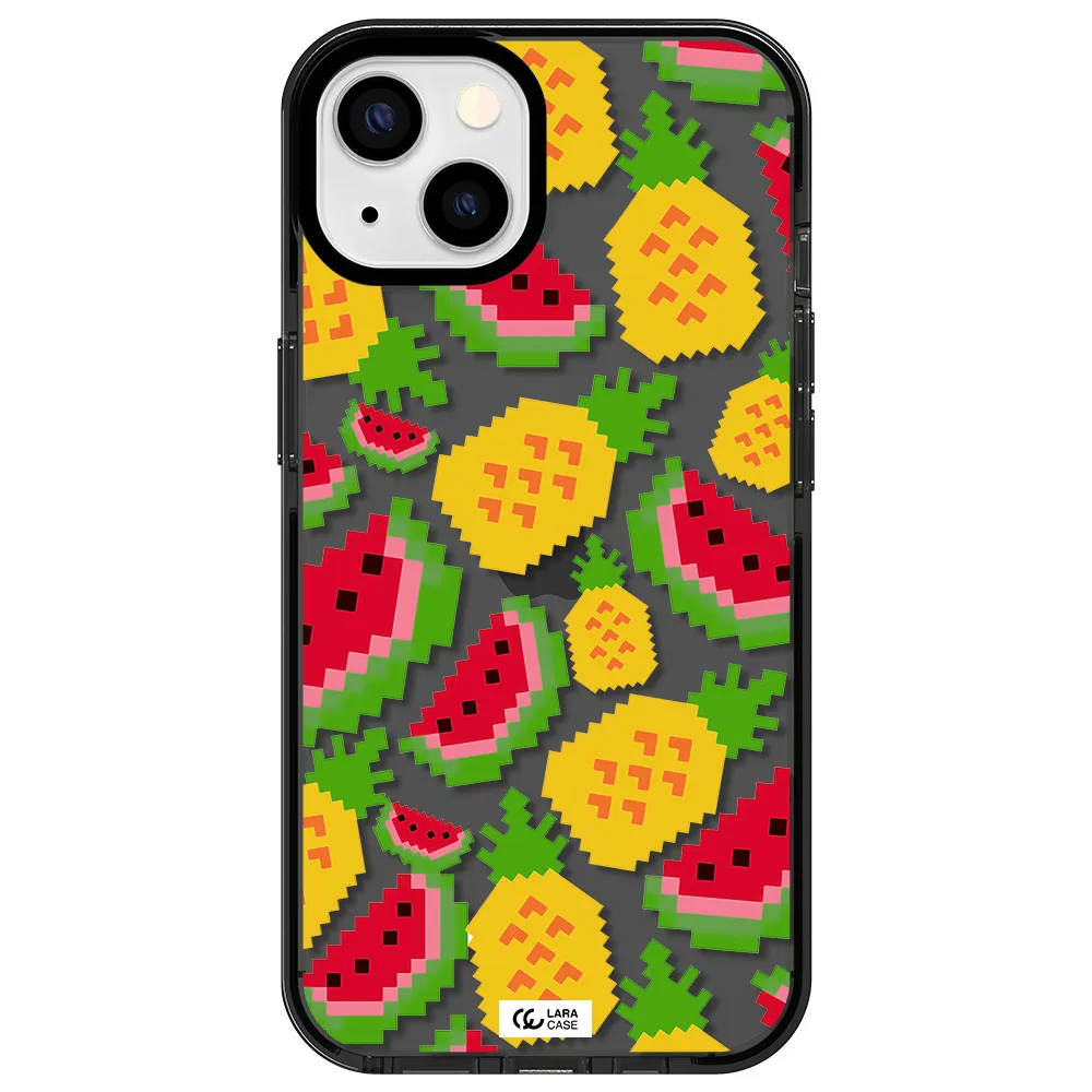 a pattern of watermelon and pineapples Apple iPhone 13 impact Smoke Black Case