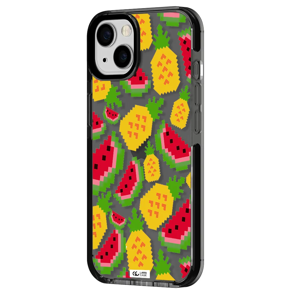 a pattern of watermelon and pineapples Apple iPhone 13 impact Smoke Black Case