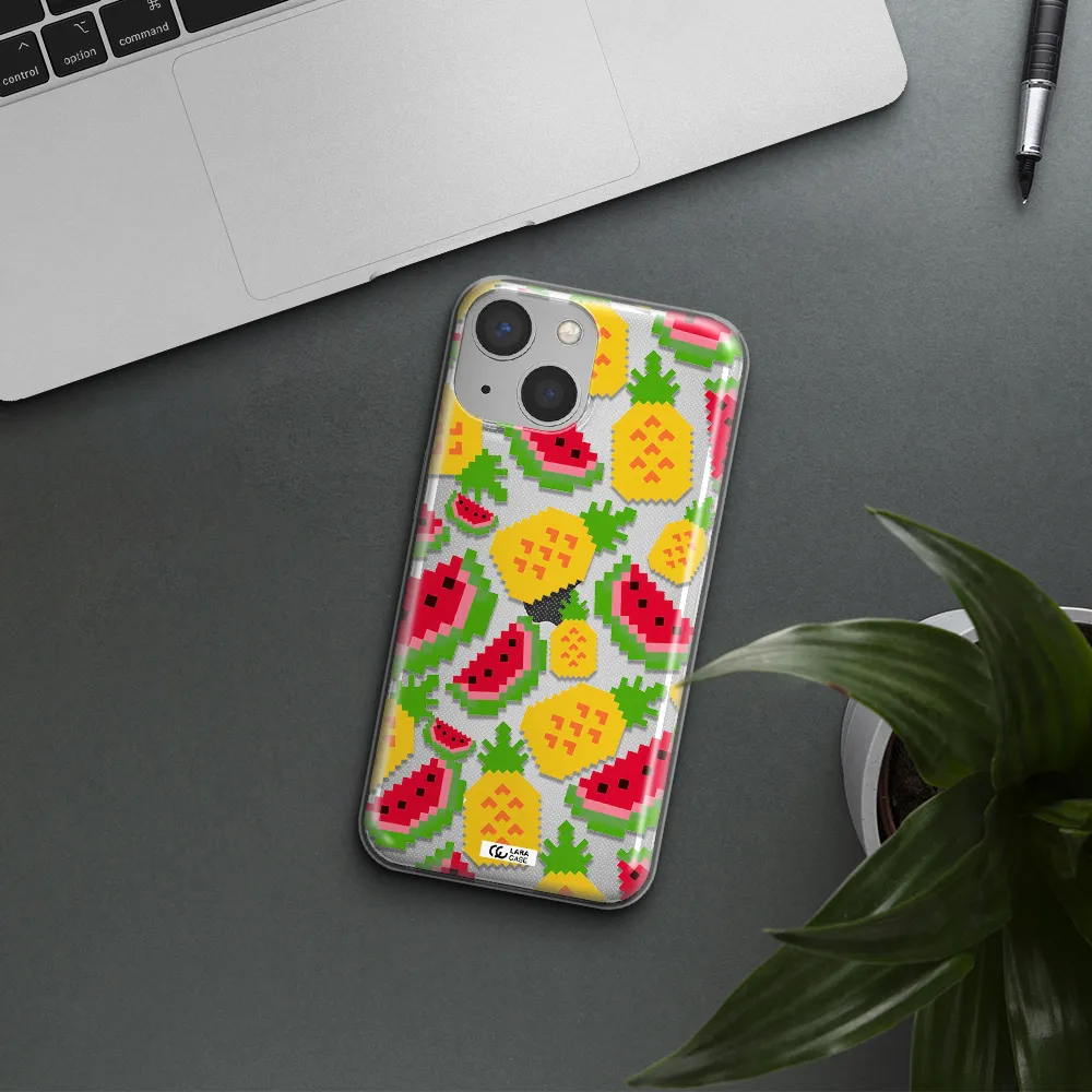 a pattern of watermelon and pineapples Apple iPhone 13 mini Clear TPU Case