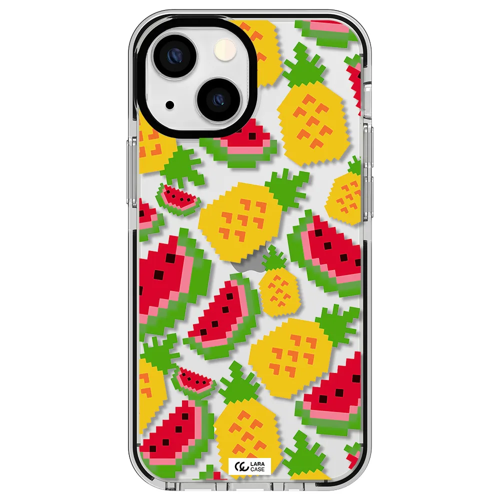 a pattern of watermelon and pineapples Apple iPhone 13 mini impact black border Case