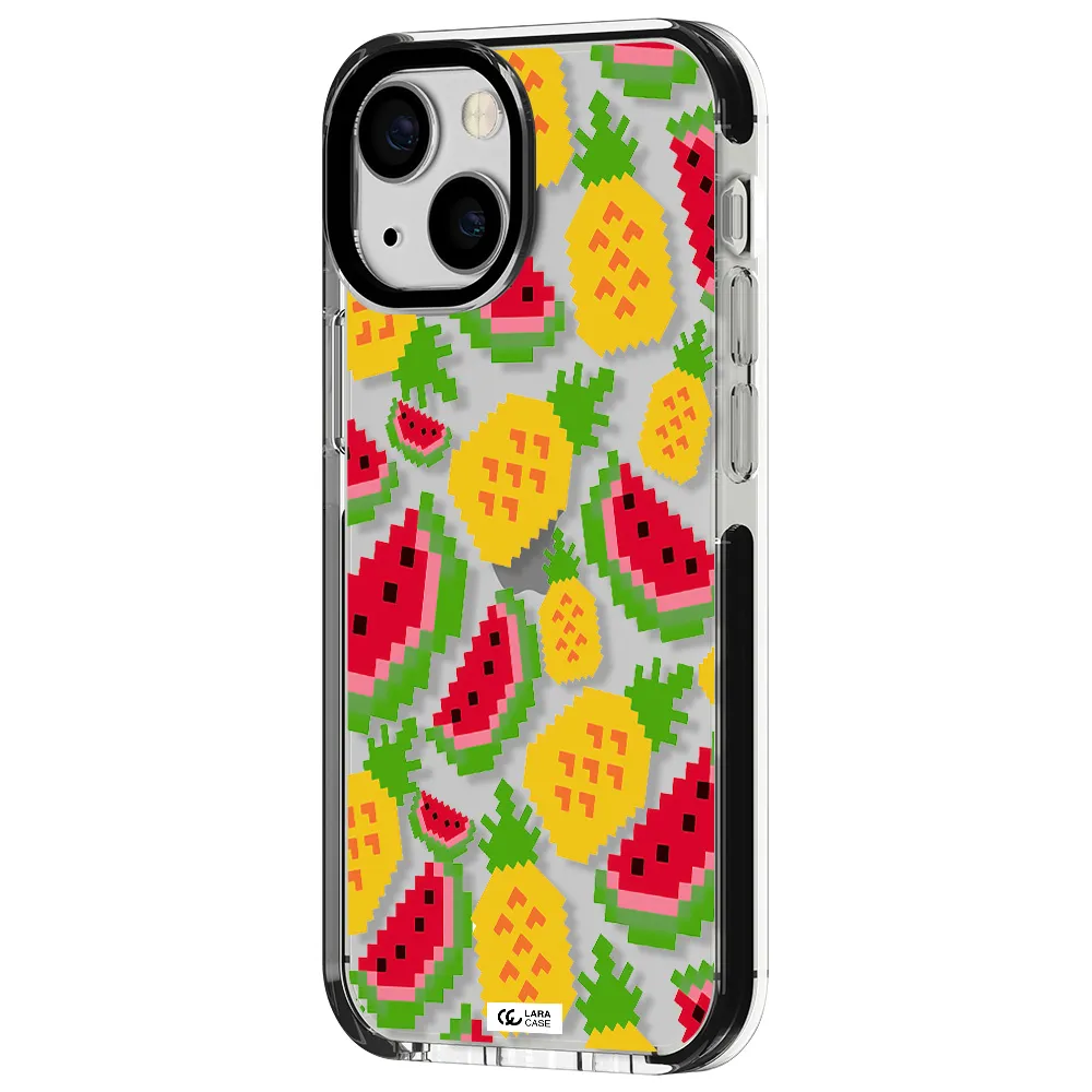 a pattern of watermelon and pineapples Apple iPhone 13 mini impact black border Case