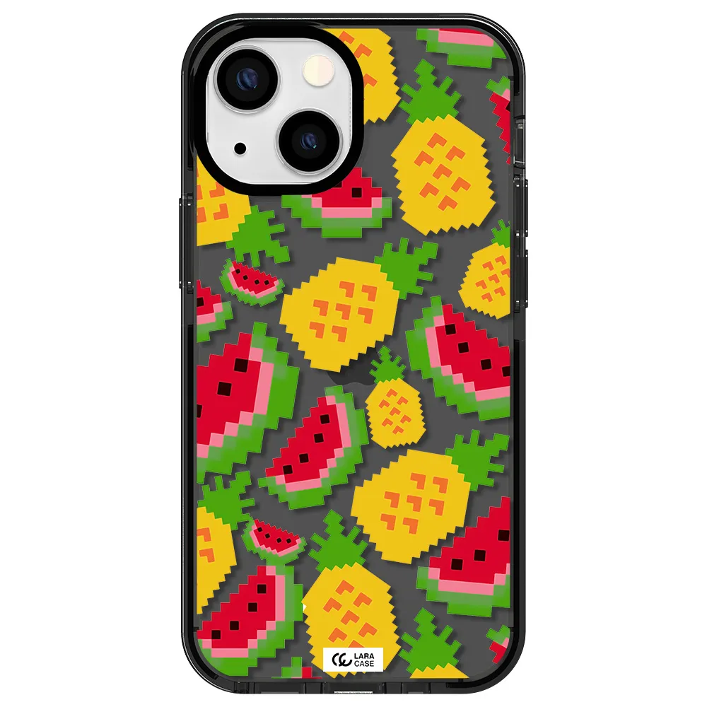 a pattern of watermelon and pineapples Apple iPhone 13 mini impact Smoke Black Case