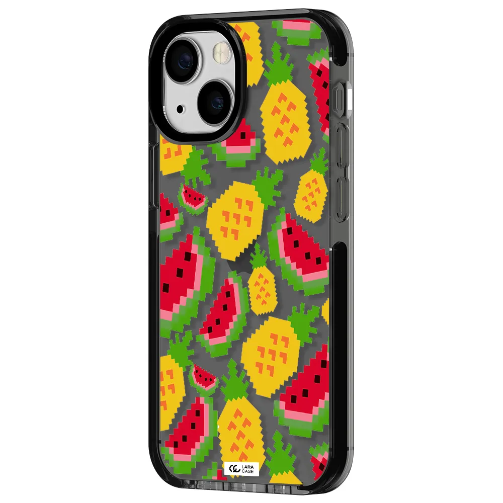 a pattern of watermelon and pineapples Apple iPhone 13 mini impact Smoke Black Case