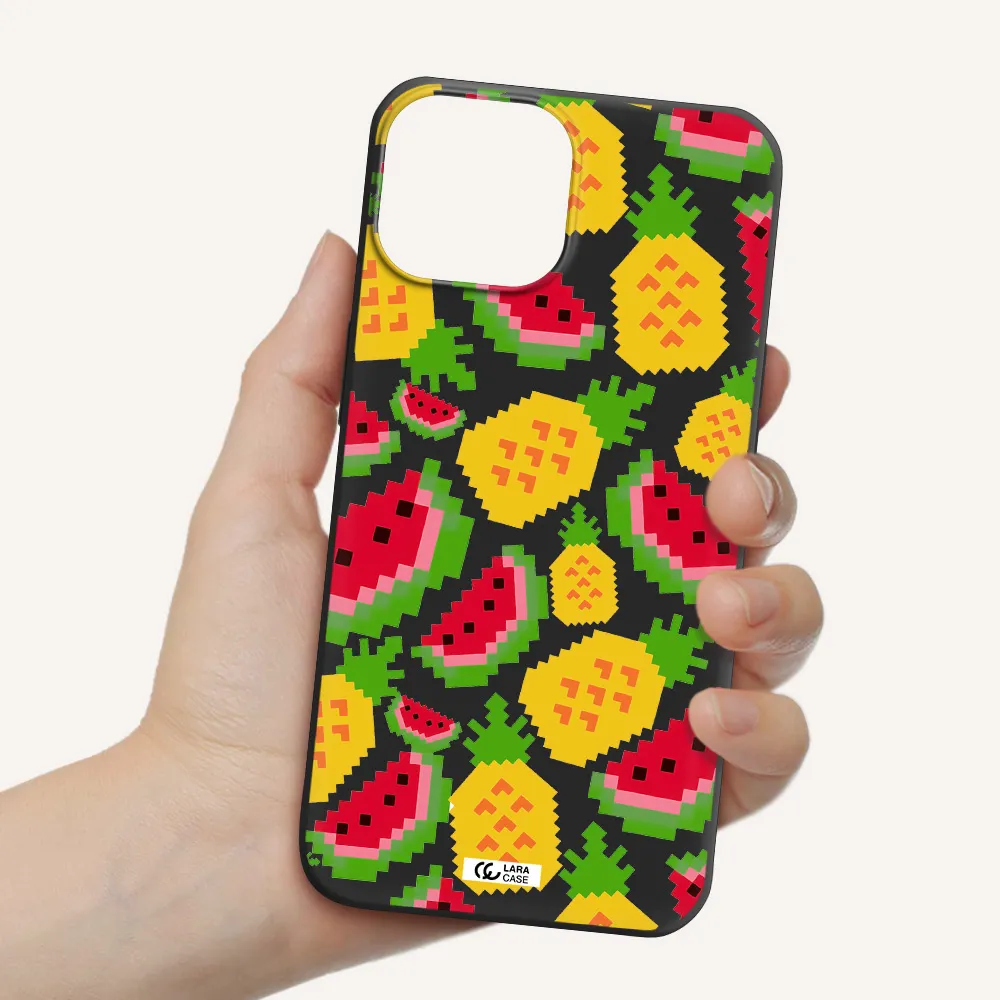 a pattern of watermelon and pineapples Apple iPhone 13 mini Silicone black Case