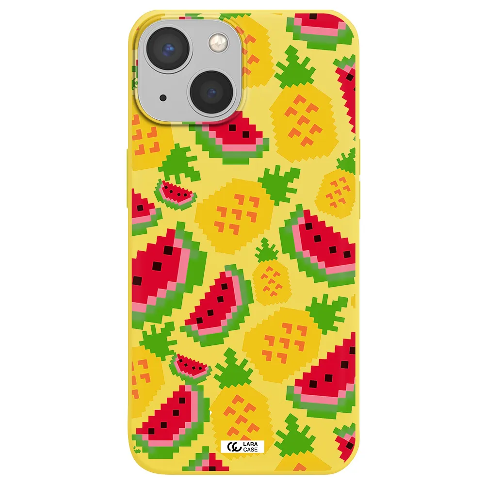 a pattern of watermelon and pineapples Apple iPhone 13 mini Silicone canary yellow Case
