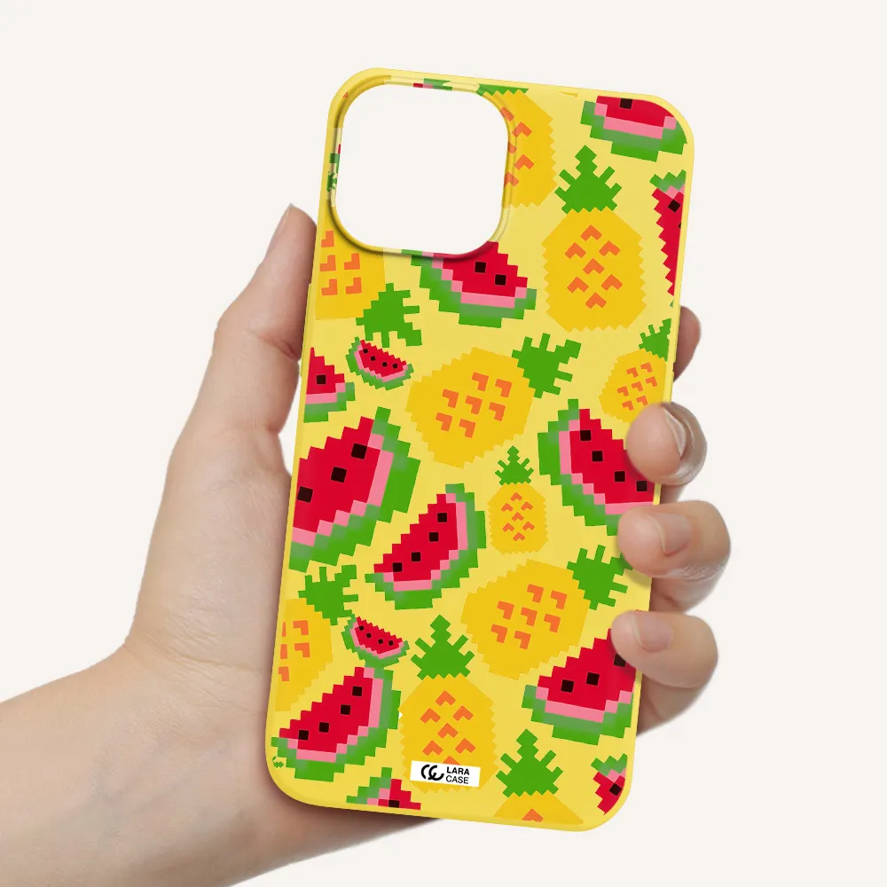 a pattern of watermelon and pineapples Apple iPhone 13 mini Silicone canary yellow Case