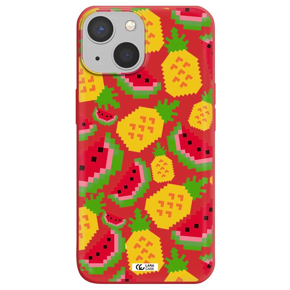 a pattern of watermelon and pineapples Apple iPhone 13 mini Silicone Imperial Red Case