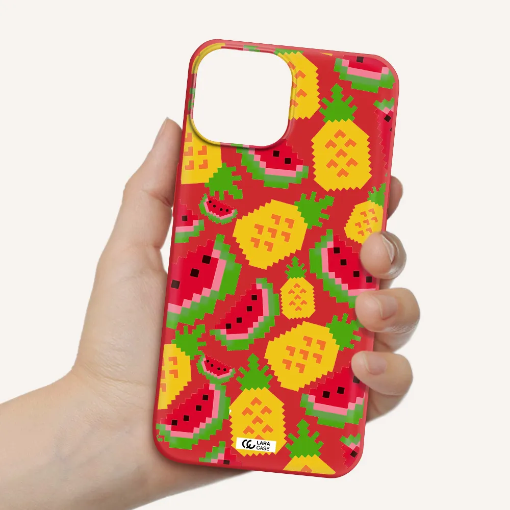 a pattern of watermelon and pineapples Apple iPhone 13 mini Silicone Imperial Red Case