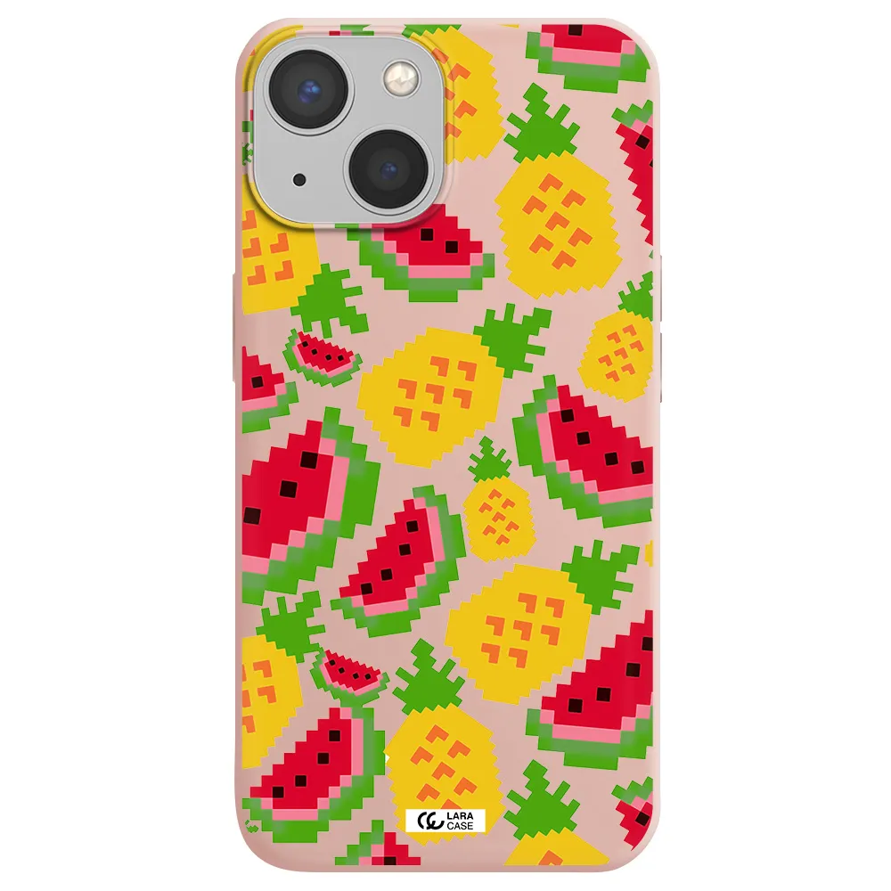 a pattern of watermelon and pineapples Apple iPhone 13 mini Silicone pastel pink Case