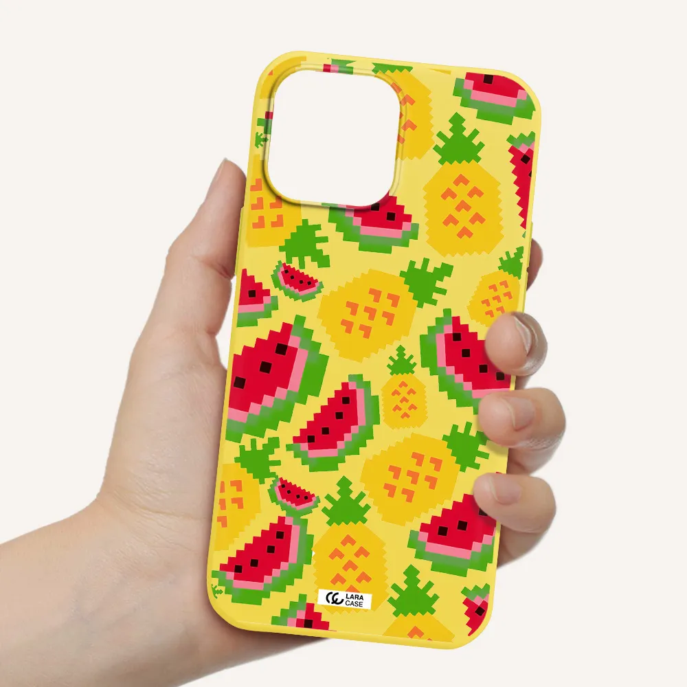 a pattern of watermelon and pineapples Apple iPhone 13 Pro Max Silicone canary yellow Case