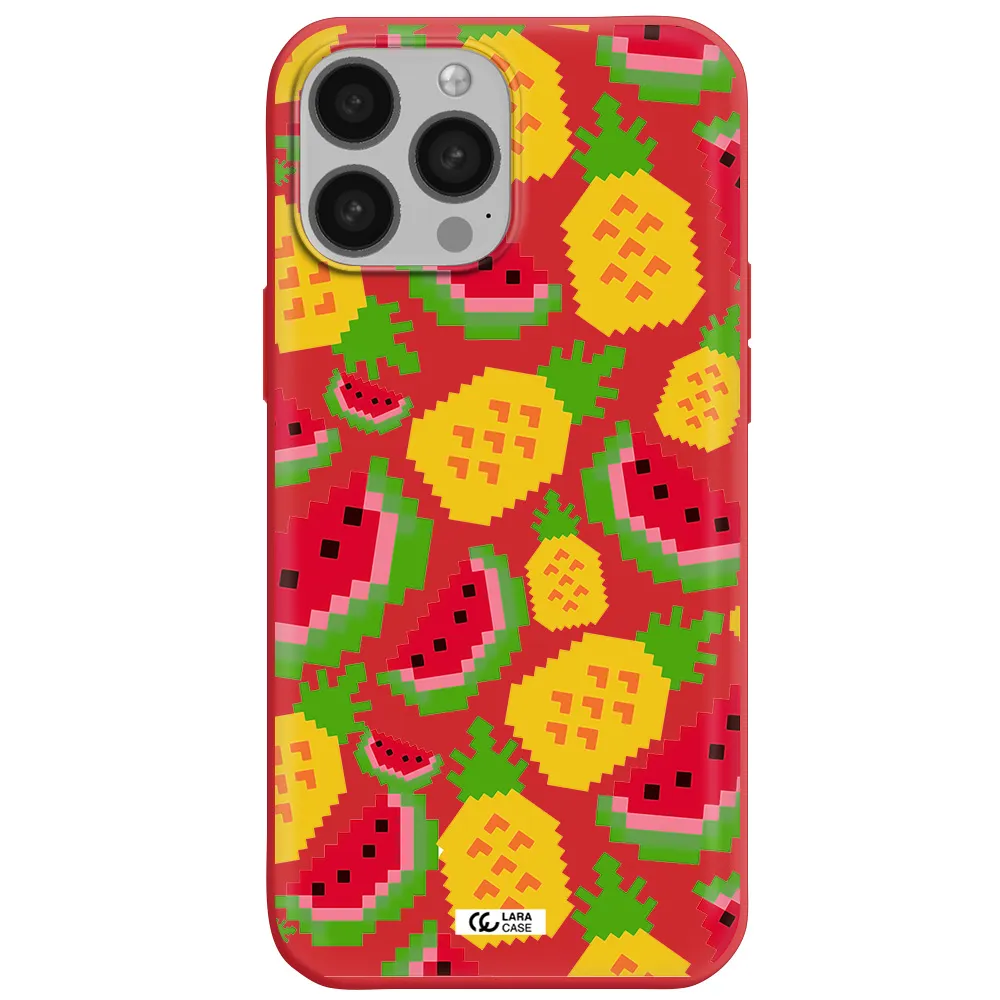 a pattern of watermelon and pineapples Apple iPhone 13 Pro Max Silicone Imperial Red Case