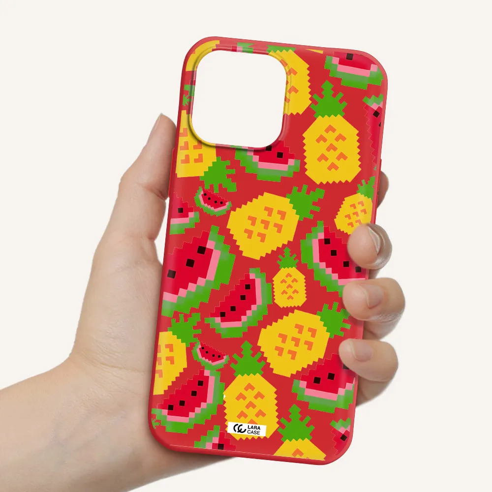 a pattern of watermelon and pineapples Apple iPhone 13 Pro Max Silicone Imperial Red Case