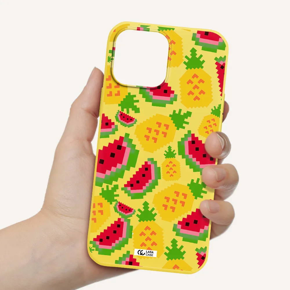 a pattern of watermelon and pineapples Apple iPhone 13 Pro Silicone canary yellow Case