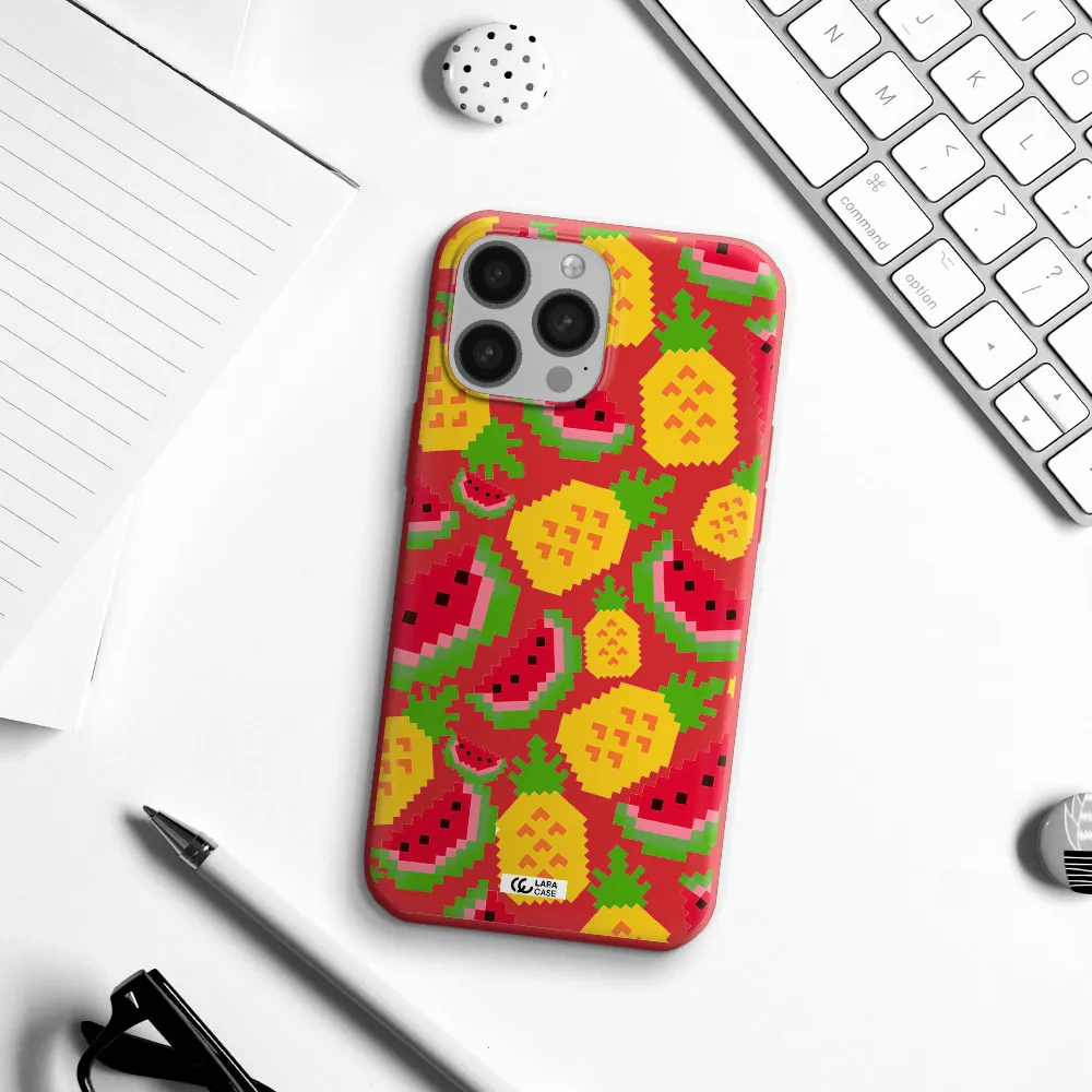 a pattern of watermelon and pineapples Apple iPhone 13 Pro Silicone Imperial Red Case