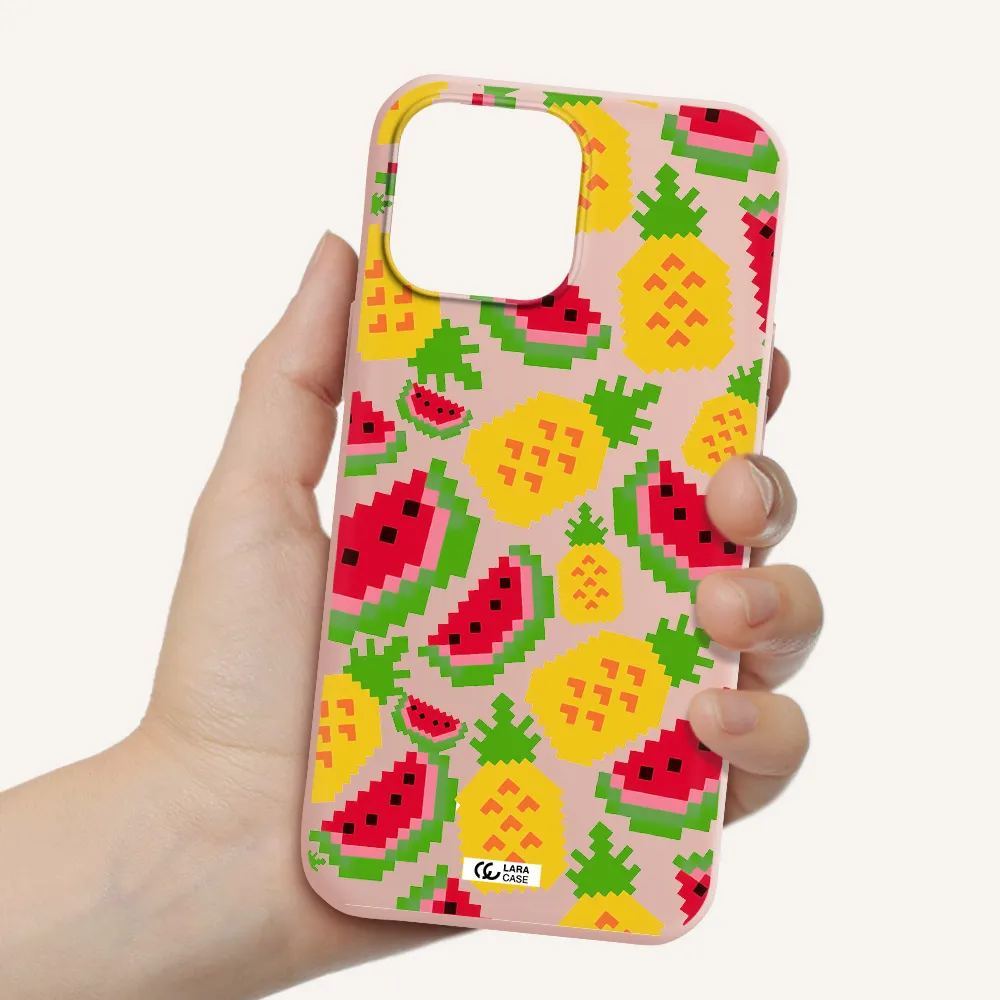 a pattern of watermelon and pineapples Apple iPhone 13 Pro Silicone pastel pink Case