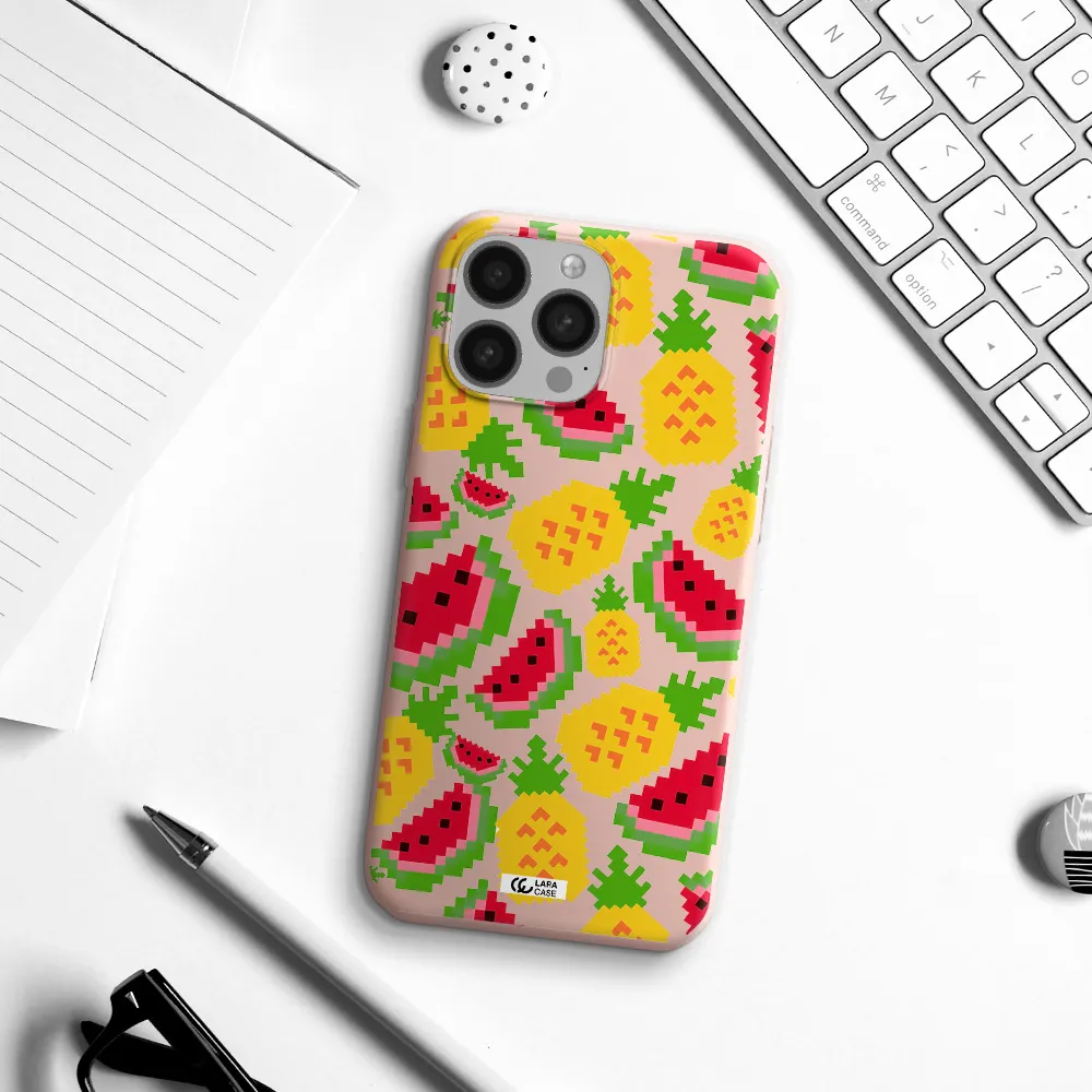 a pattern of watermelon and pineapples Apple iPhone 13 Pro Silicone pastel pink Case