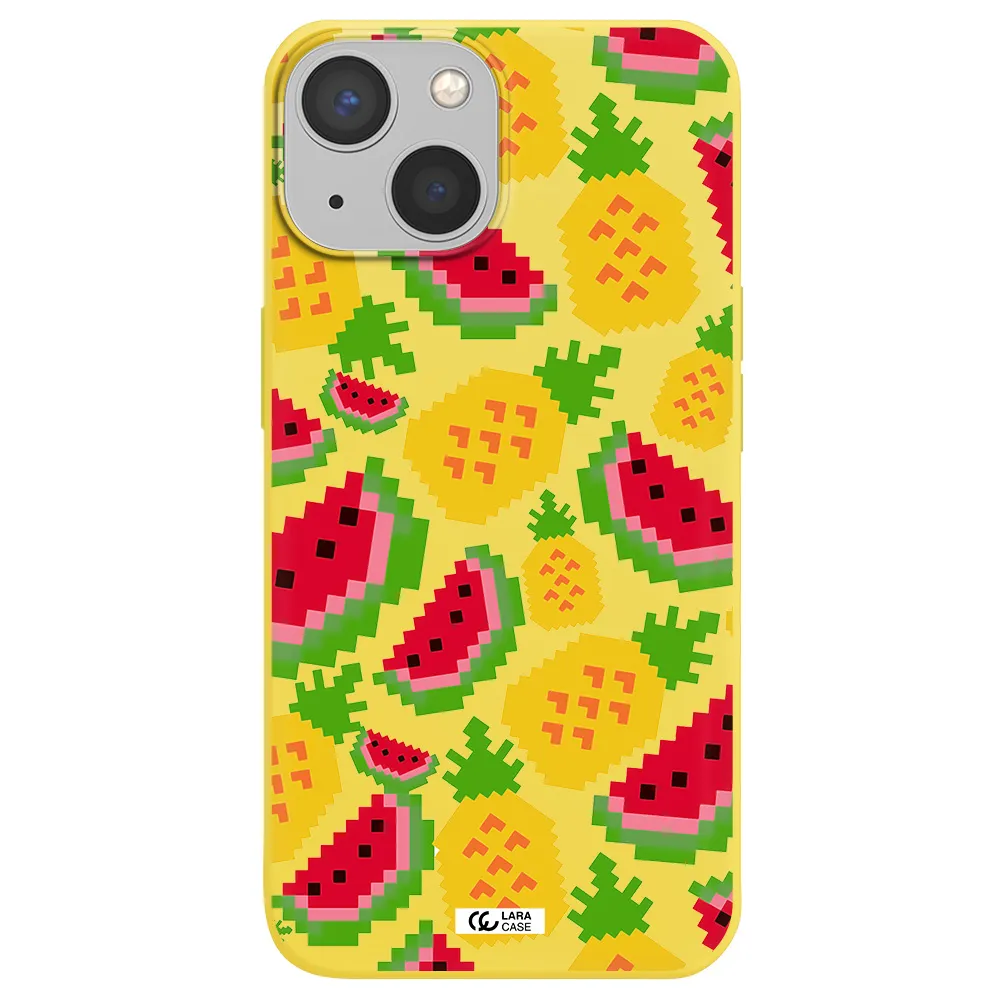 a pattern of watermelon and pineapples Apple iPhone 13 Silicone canary yellow Case