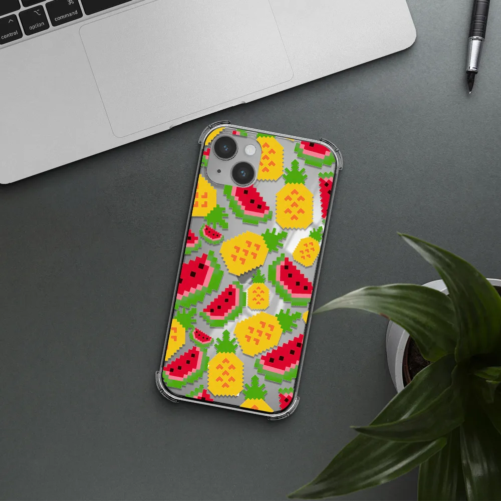 a pattern of watermelon and pineapples Apple iPhone 14 Clear PC Case