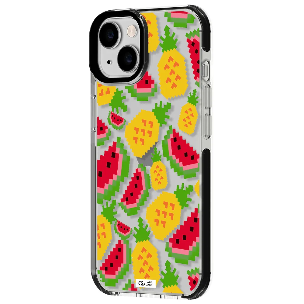 a pattern of watermelon and pineapples Apple iPhone 14 impact black border Case