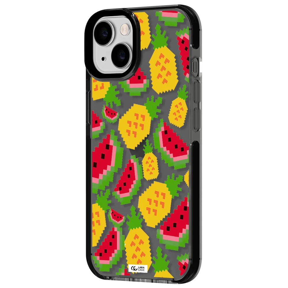a pattern of watermelon and pineapples Apple iPhone 14 impact Smoke Black Case