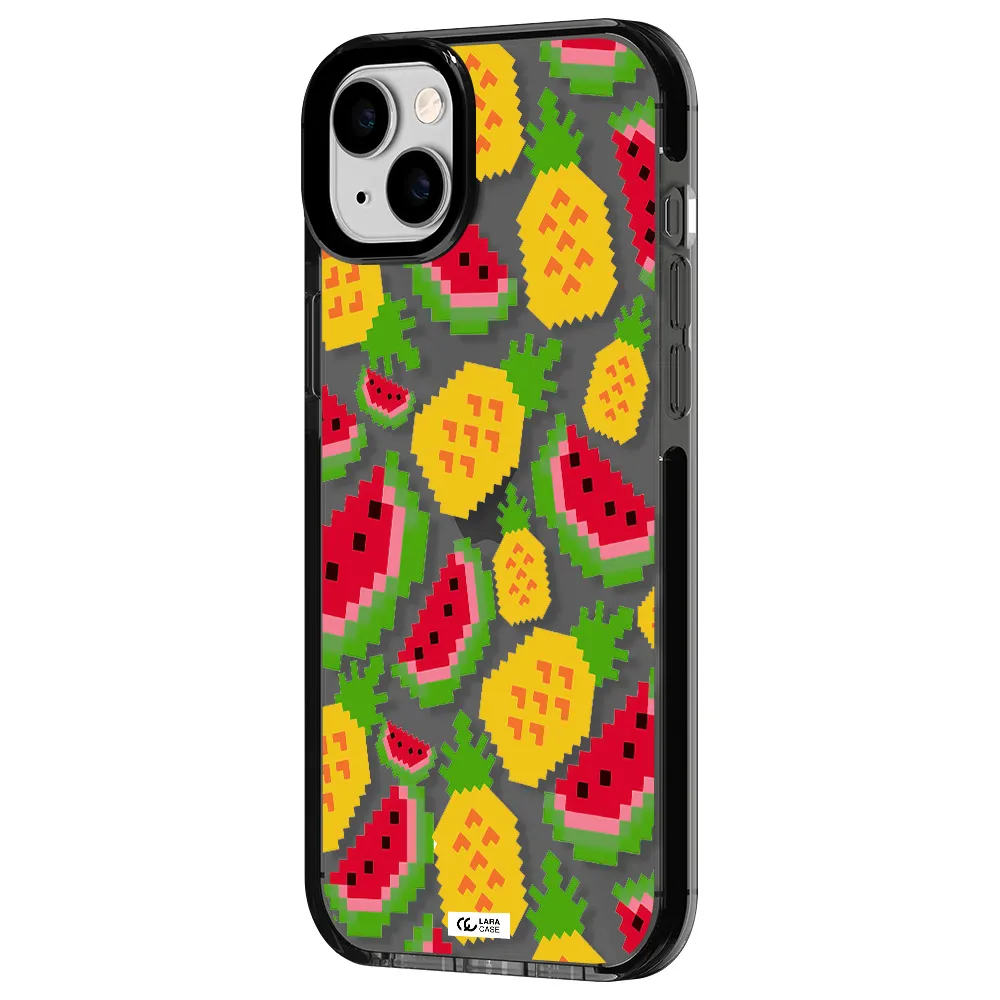 a pattern of watermelon and pineapples Apple iPhone 14 plus impact Smoke Black Case