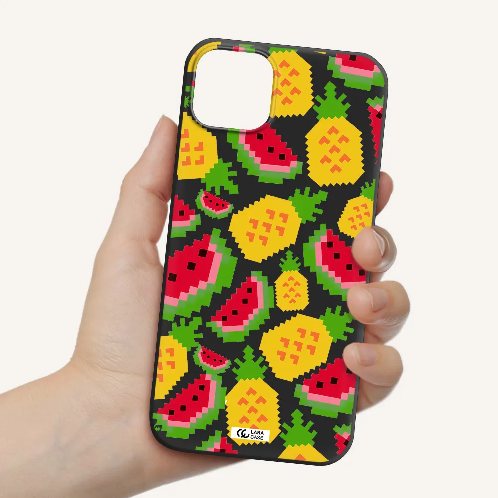 a pattern of watermelon and pineapples Apple iPhone 14 plus Silicone black Case