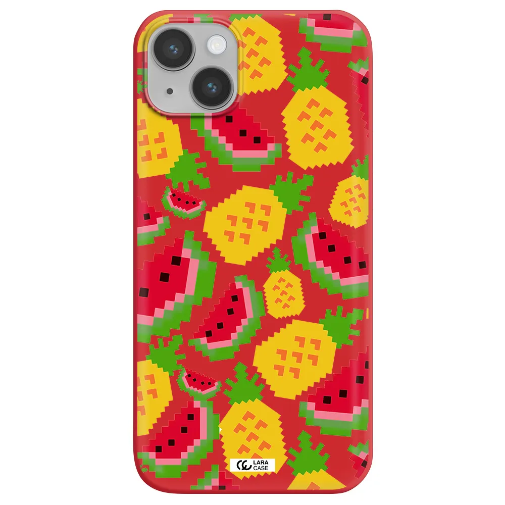 a pattern of watermelon and pineapples Apple iPhone 14 plus Silicone Imperial Red Case